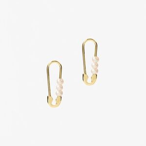 Ana Luisa Gold Pearl Safety Pin Drop Earrings